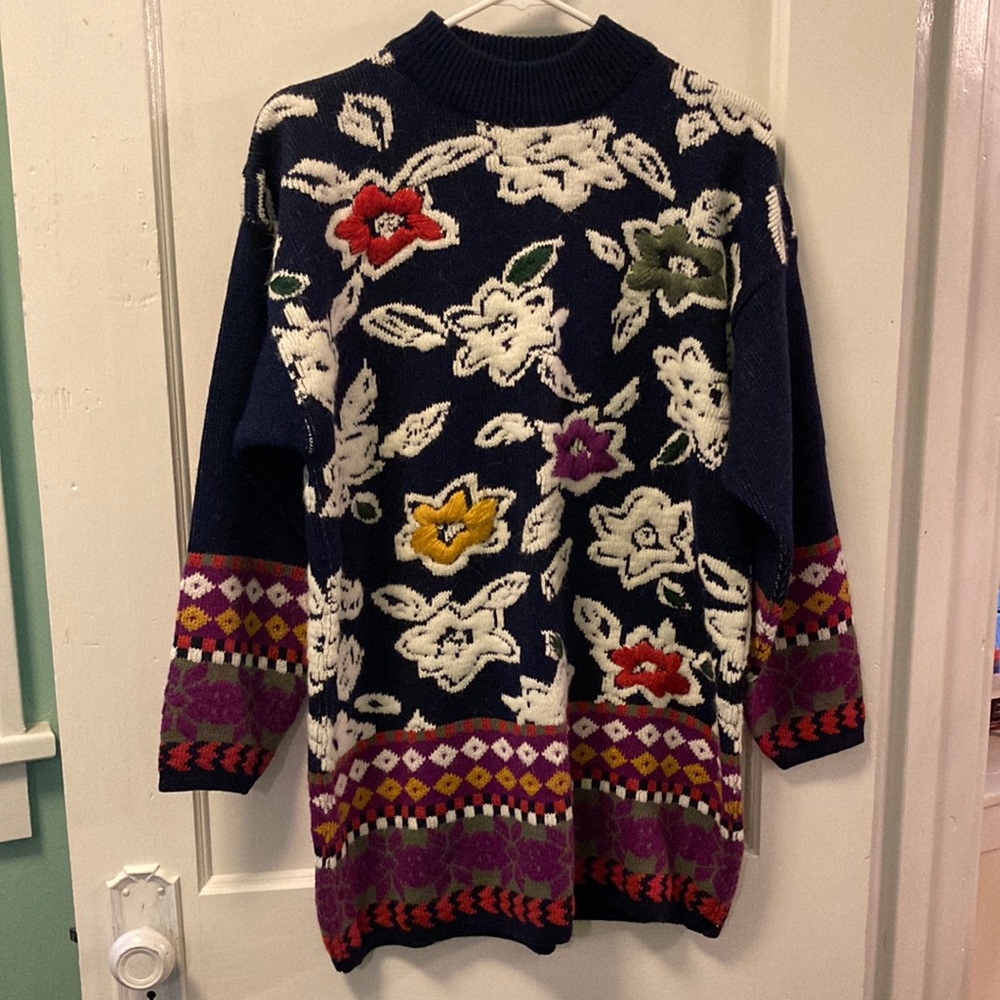 Vintage Kitty Hawk by Vivian Wang Flower Sweater